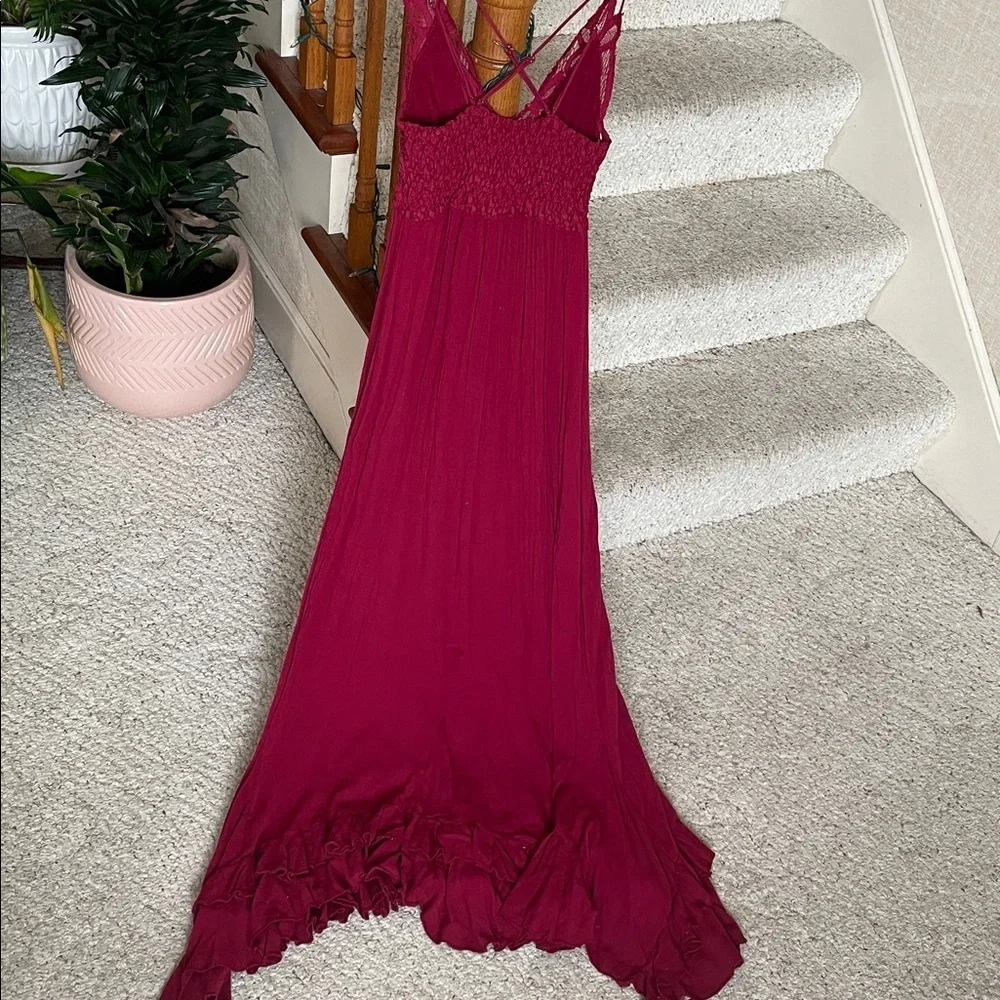 Free People Adella Elegant Maroon Lace Maxi Dress Small